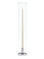 Ivory 55cm Taper Candles with Medium Silver Maya Metal Holders and Glass Sleeves - Set of 6
