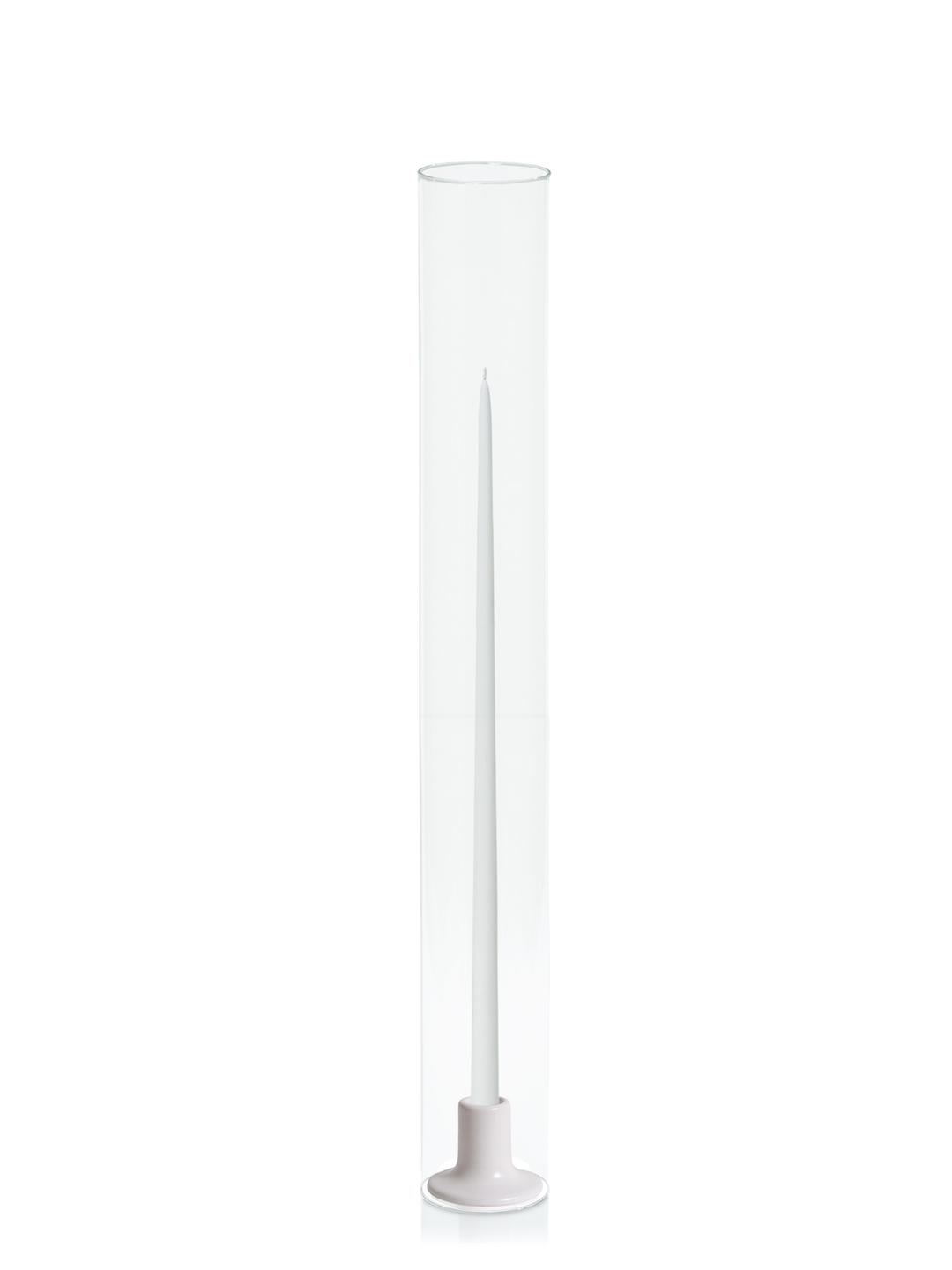 White 55cm Taper Candles with Mona Ceramic Holder and Glass Sleeves - Set of 6 Pack of 6