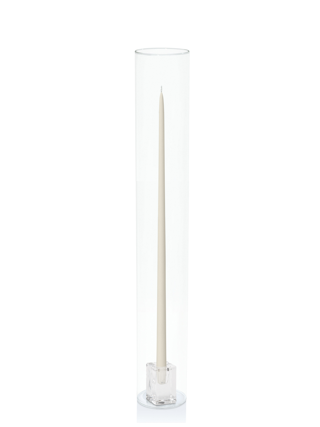 Ivory 55cm Taper Candles with Glass Cube Holders and Glass Sleeves - Set of 6 Pack of 6