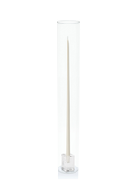 Ivory 55cm Taper Candles with Glass Cube Holders and Glass Sleeves - Set of 6