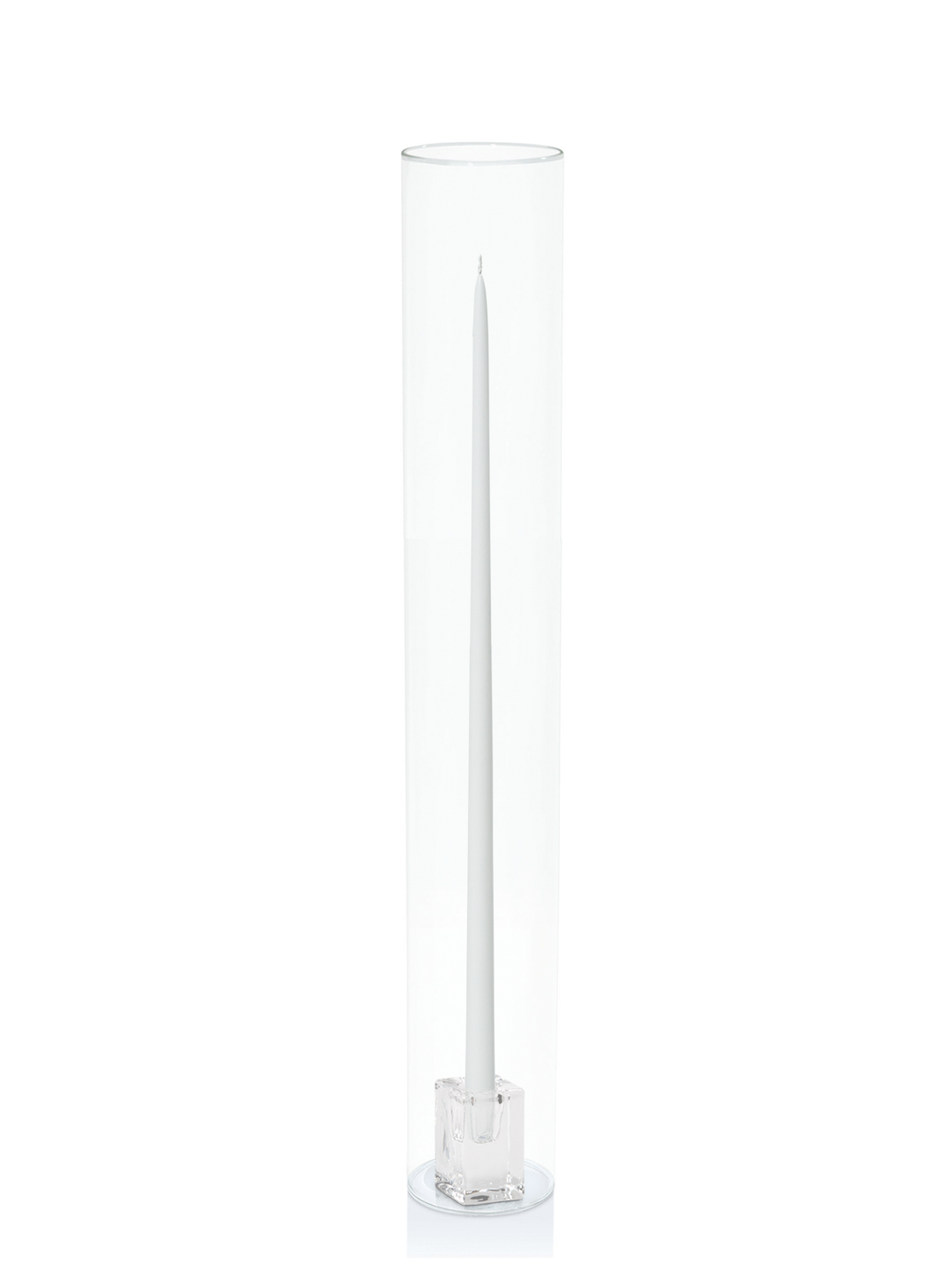 White 55cm Taper Candles with Glass Cube Holders and Glass Sleeves - Set of 6 Pack of 6