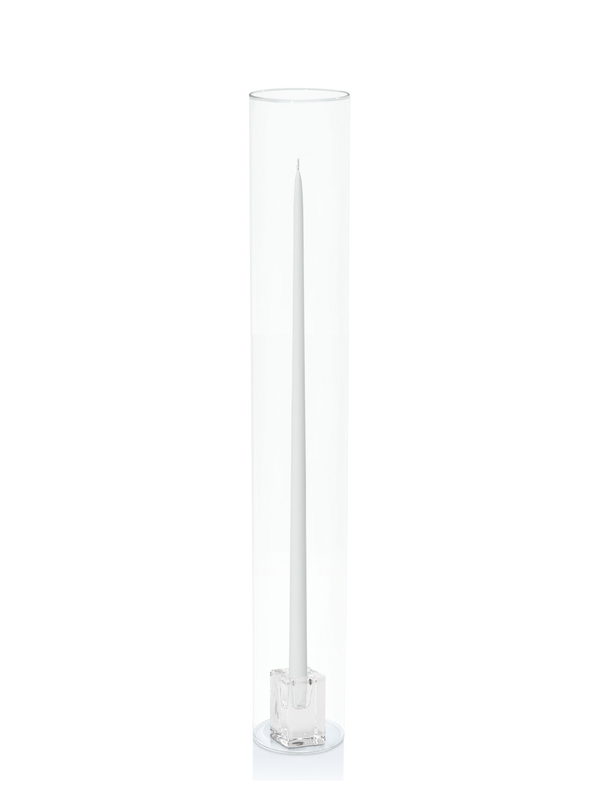 White 55cm Taper Candles with Glass Cube Holders and Glass Sleeves - Set of 6 Pack of 6