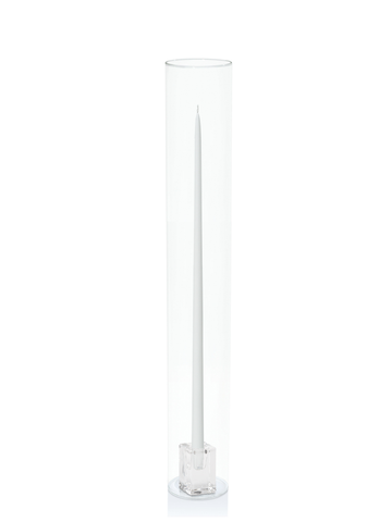 White 55cm Taper Candles with Glass Cube Holders and Glass Sleeves - Set of 6 Pack of 6