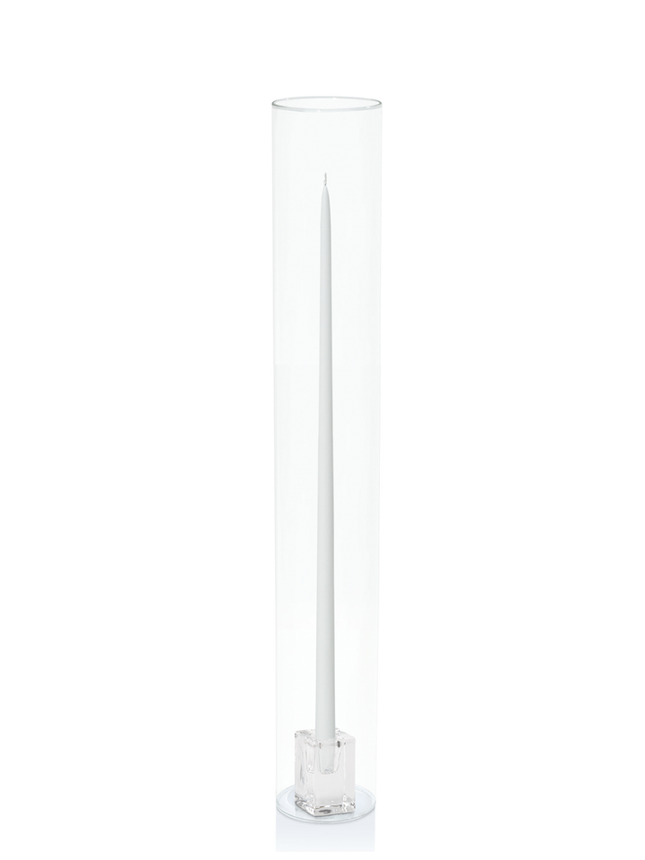 White 55cm Taper Candles with Glass Cube Holders and Glass Sleeves - Set of 6 Pack of 6