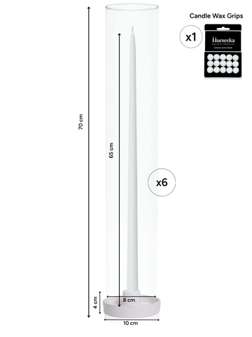 White 65cm Taper Candles with Medium White Amara Ceramic Holders and Sleeves - Set of 6 Pack of 6