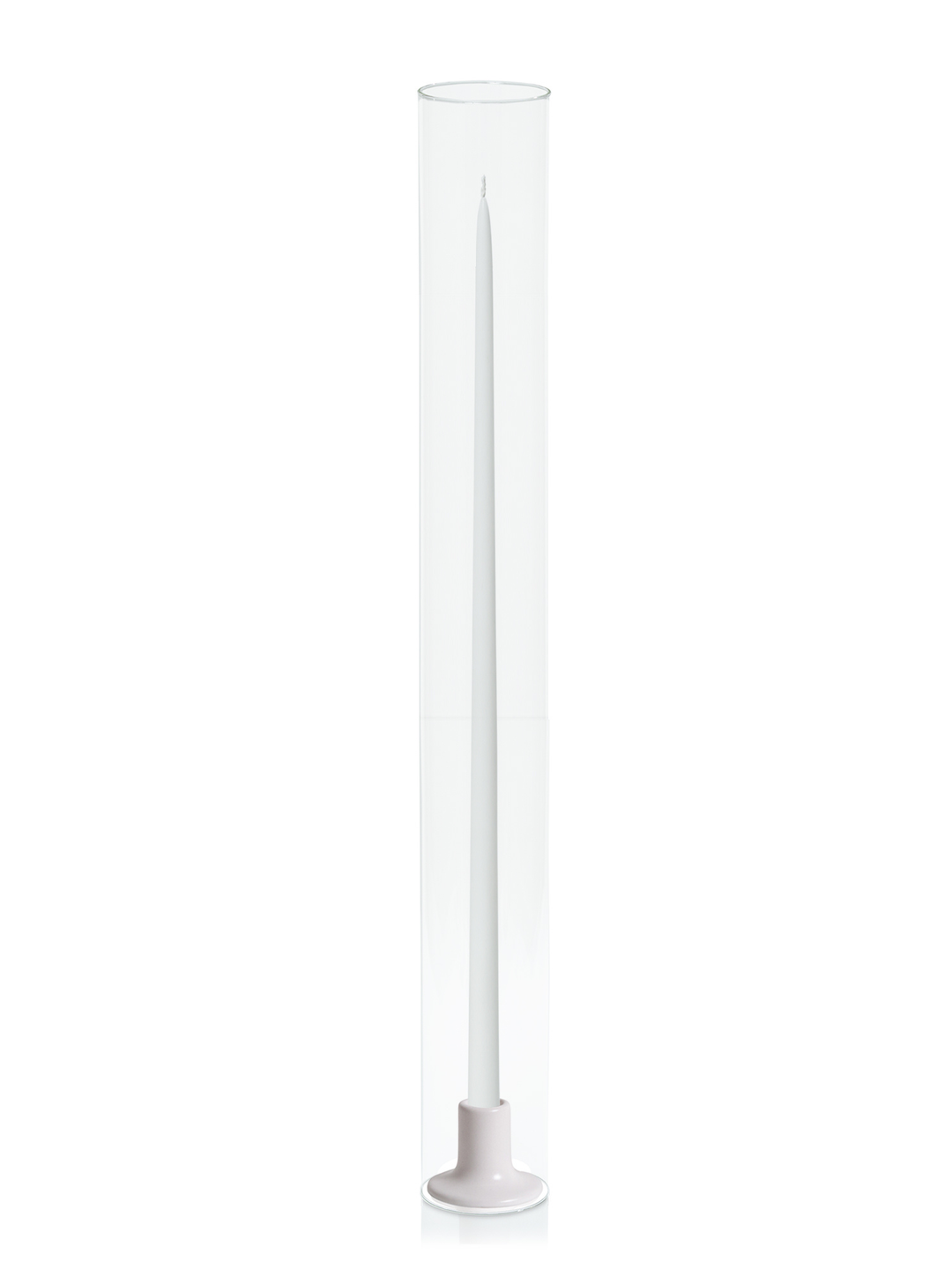 White 65cm Taper Candles with Mona Ceramic Holder and Glass Sleeves - Set of 6 Pack of 6