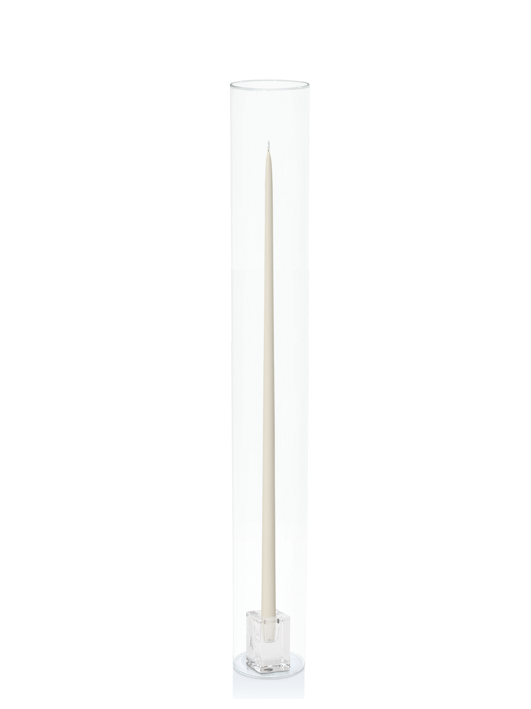 Ivory 65cm Taper Candles with Glass Cube Holders and Glass Sleeves - Set of 6 Pack of 6