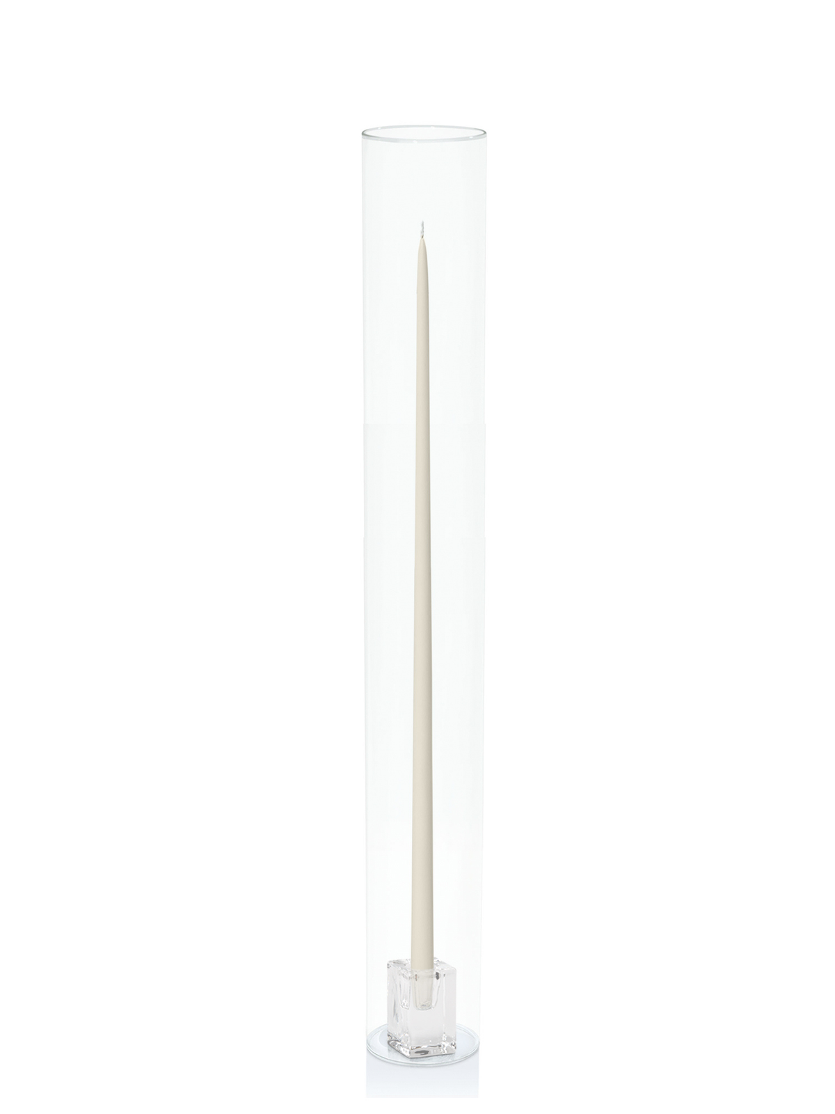 Ivory 65cm Taper Candles with Glass Cube Holders and Glass Sleeves - Set of 6 Pack of 6