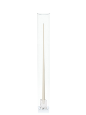 Ivory 65cm Taper Candles with Glass Cube Holders and Glass Sleeves - Set of 6 Pack of 6