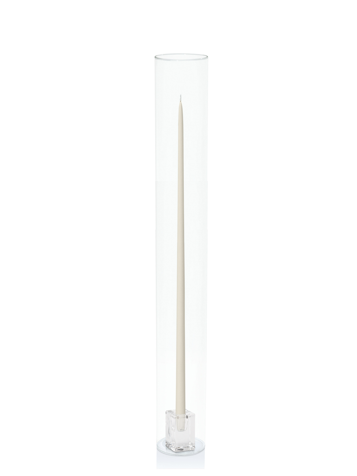 Ivory 65cm Taper Candles with Glass Cube Holders and Glass Sleeves - Set of 6 Pack of 6