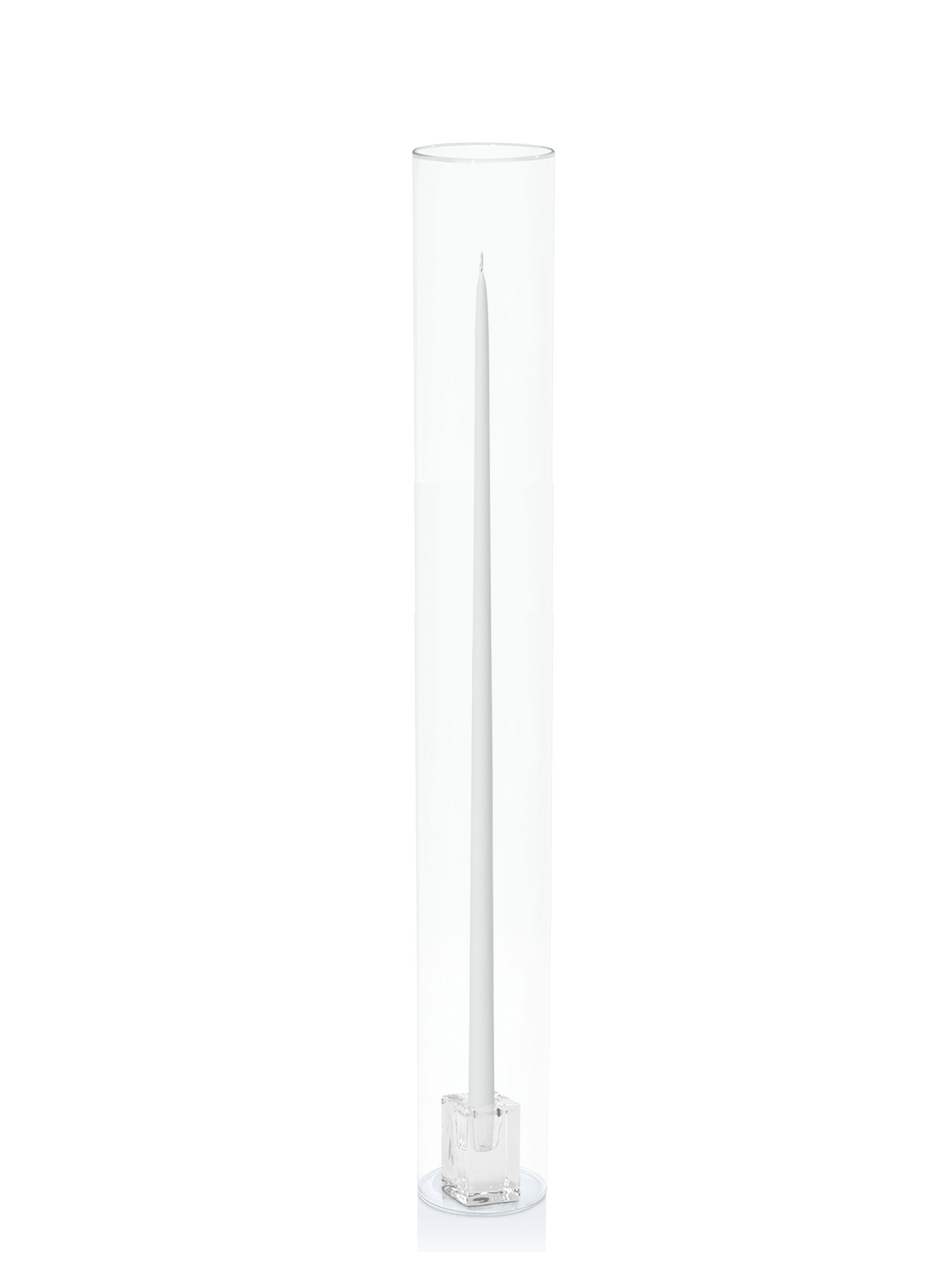 White 65cm Taper Candles with Glass Cube Holders and Glass Sleeves - Set of 6 Pack of 6