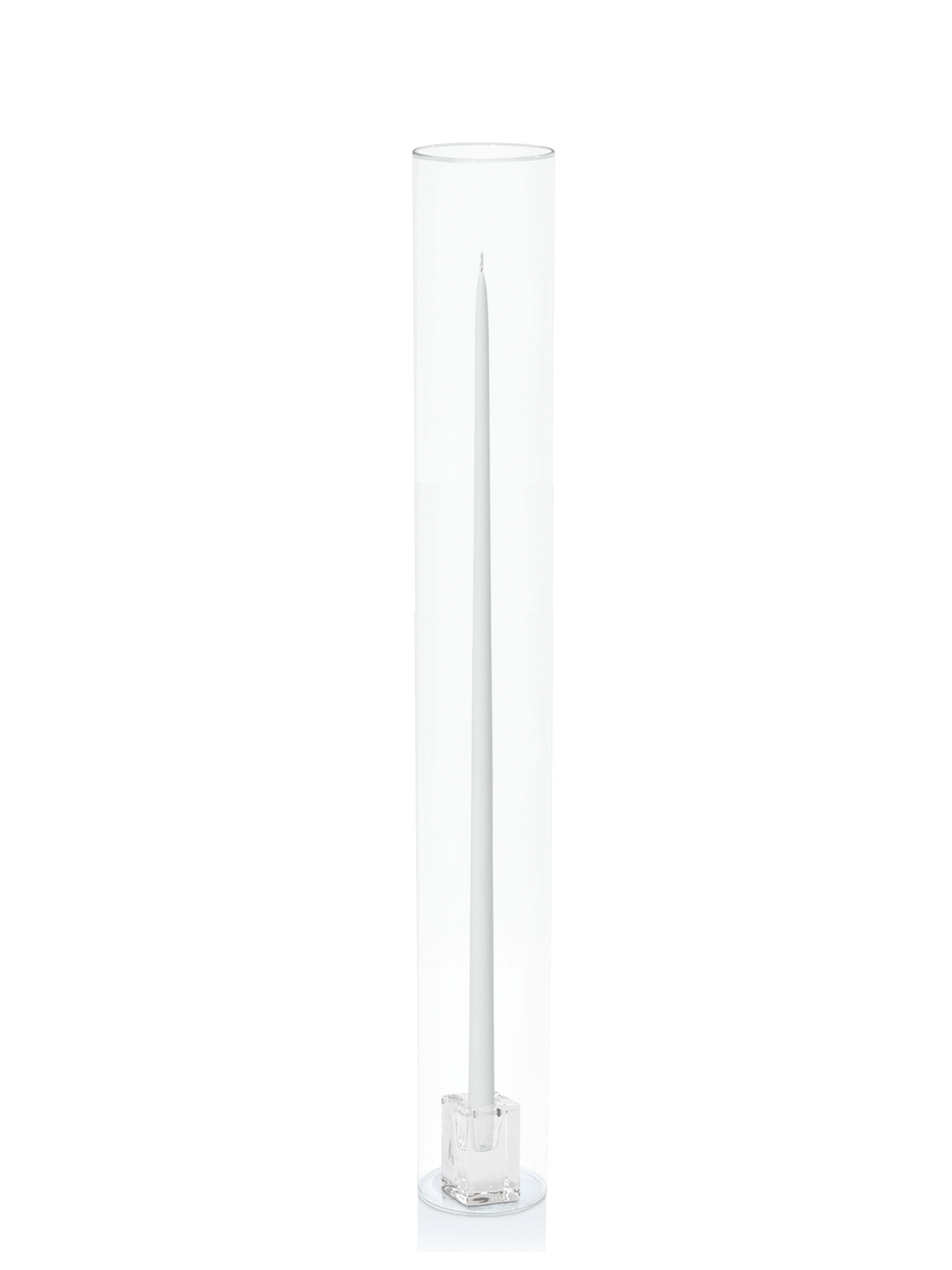 White 65cm Taper Candles with Glass Cube Holders and Glass Sleeves - Set of 6 Pack of 6