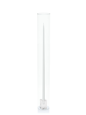 White 65cm Taper Candles with Glass Cube Holders and Glass Sleeves - Set of 6 Pack of 6