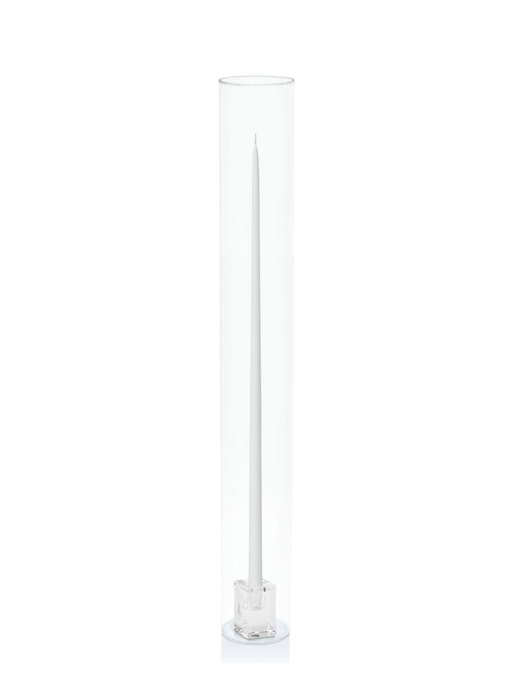 White 65cm Taper Candles with Glass Cube Holders and Glass Sleeves - Set of 6 Pack of 6