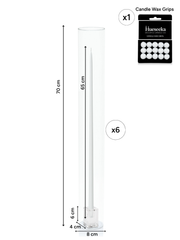 White 65cm Taper Candles with Glass Cube Holders and Glass Sleeves - Set of 6 Pack of 6
