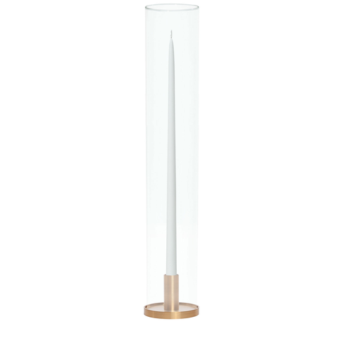 White 65cm Taper Candles with Medium Gold Maya Metal Holders and Sleeves - Set of 6