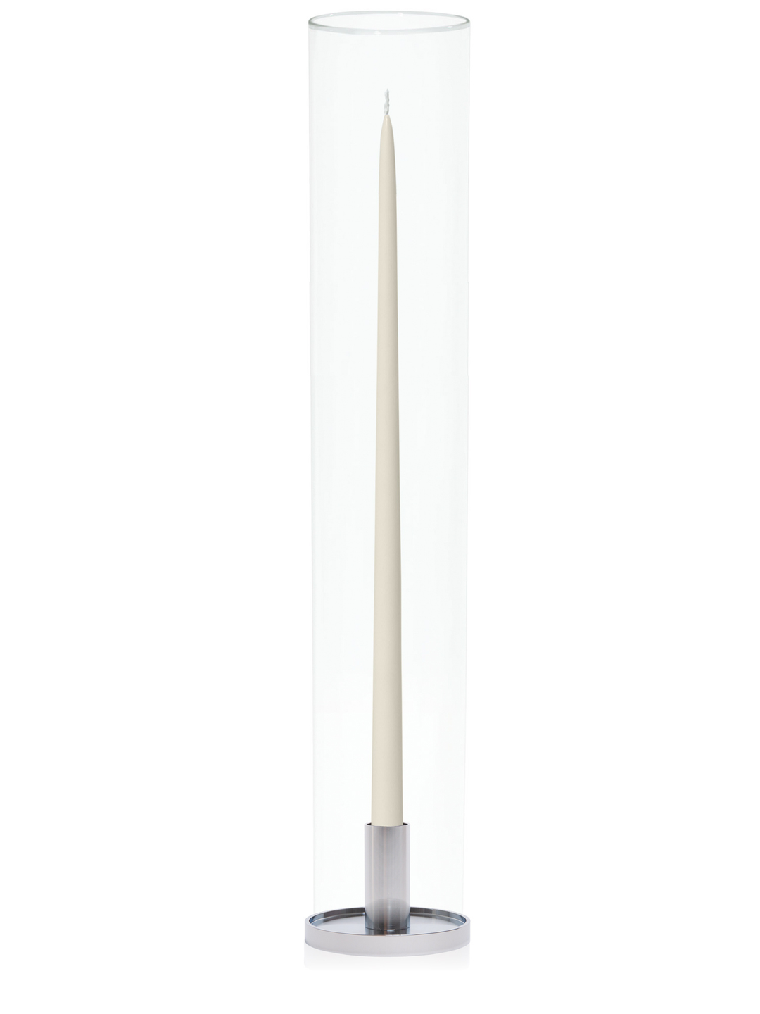 Ivory 65cm Taper Candles with Medium Silver Maya Metal Holders and Glass Sleeves - Set of 6 Pack of 6