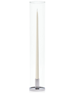 Ivory 65cm Taper Candles with Medium Silver Maya Metal Holders and Glass Sleeves - Set of 6