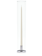 Ivory 65cm Taper Candles with Medium Silver Maya Metal Holders and Glass Sleeves - Set of 6 Pack of 6