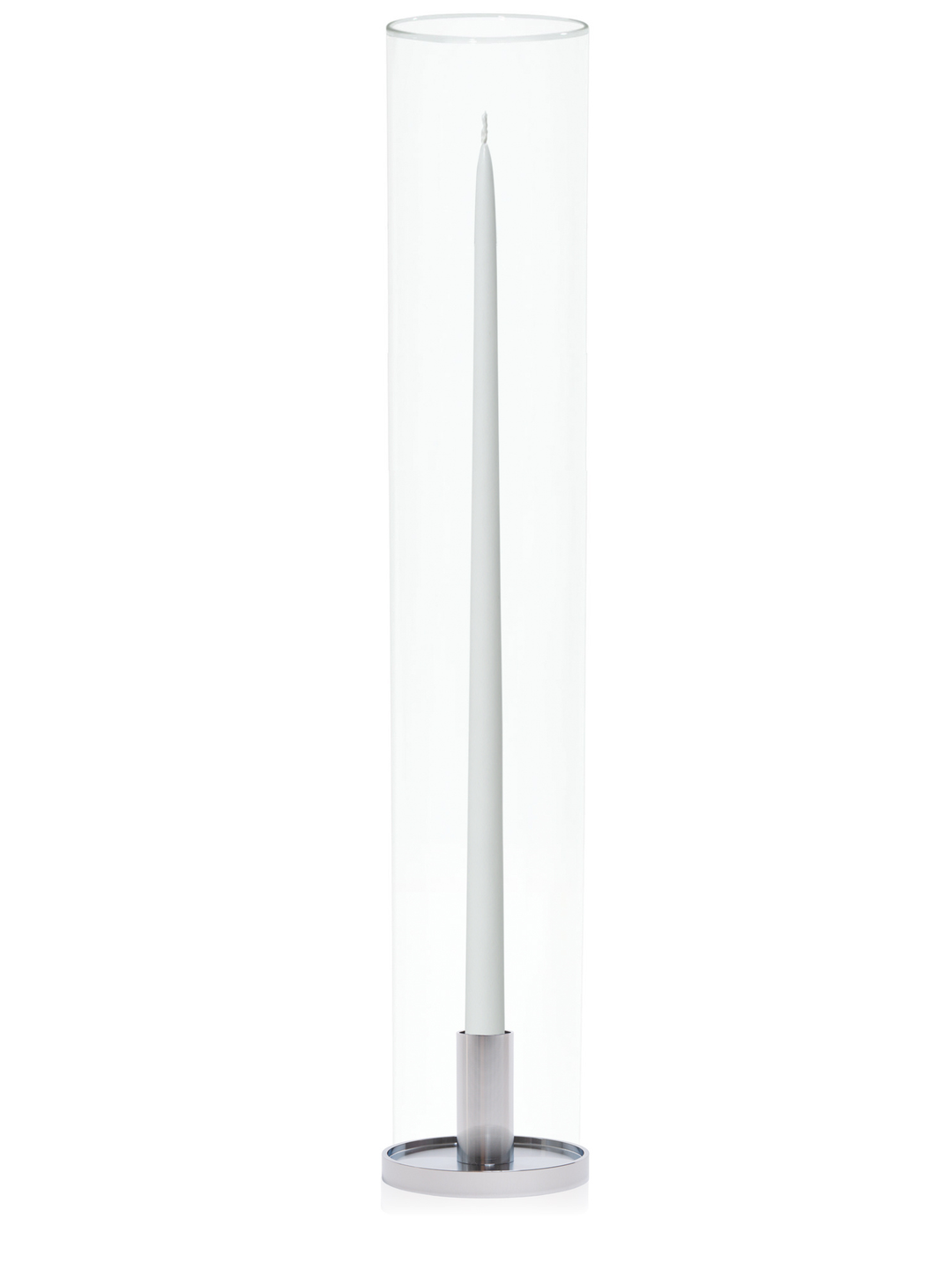 White 65cm Taper Candles with Medium Silver Maya Metal Holders and Glass Sleeves - Set of 6 Pack of 6