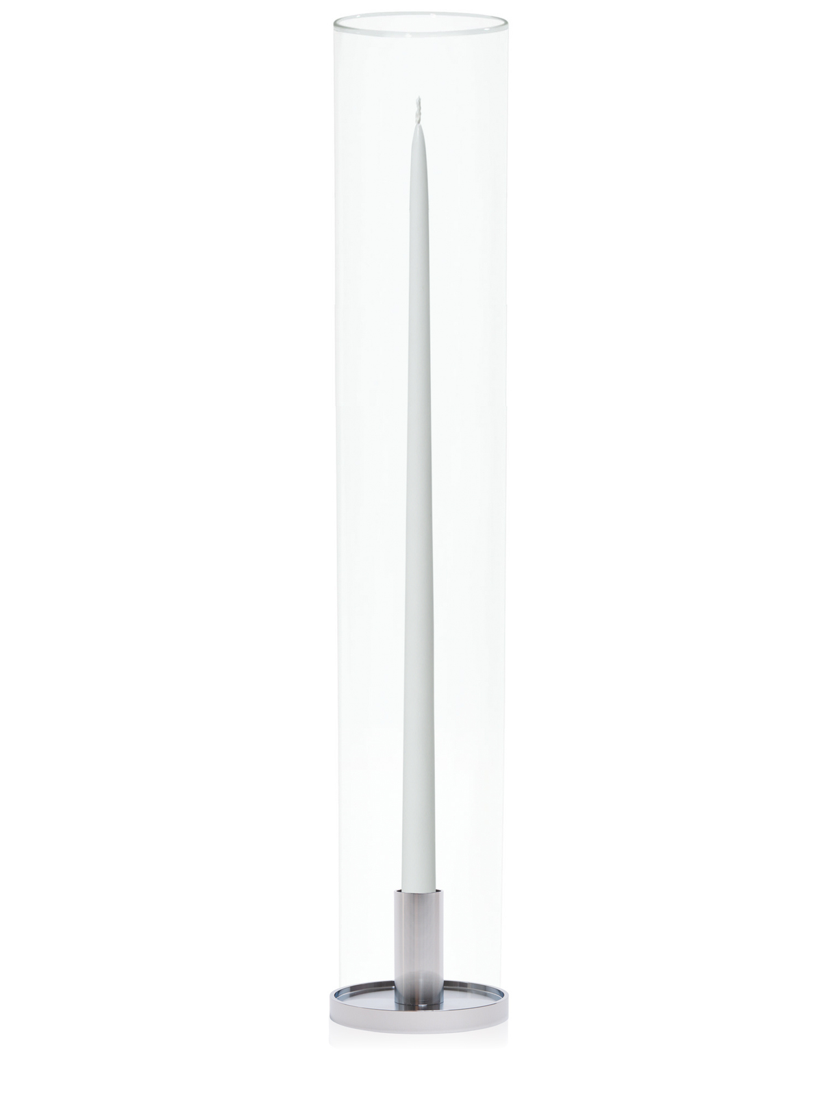 White 65cm Taper Candles with Medium Silver Maya Metal Holders and Glass Sleeves - Set of 6 Pack of 6