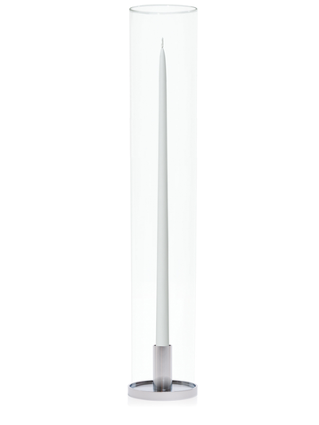 White 65cm Taper Candles with Medium Silver Maya Metal Holders and Glass Sleeves - Set of 6 Pack of 6