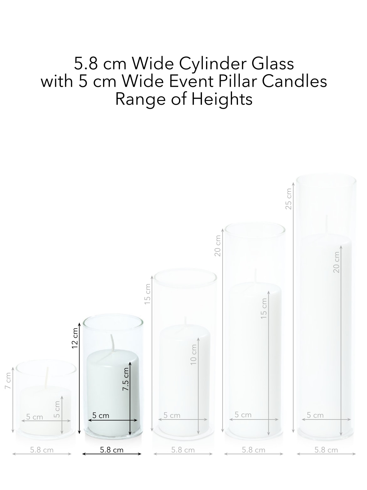 White 5cm x 7.5cm Event Pillar in 5.8cm x 12cm Glass Pack of 1
