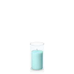 Pastel Teal 5cm x 7.5cm Pillar in 5.8cm x 12cm Glass Pack of 1