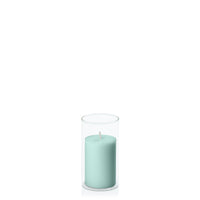 Sage Green 5cm x 7.5cm Pillar in 5.8cm x 12cm Glass