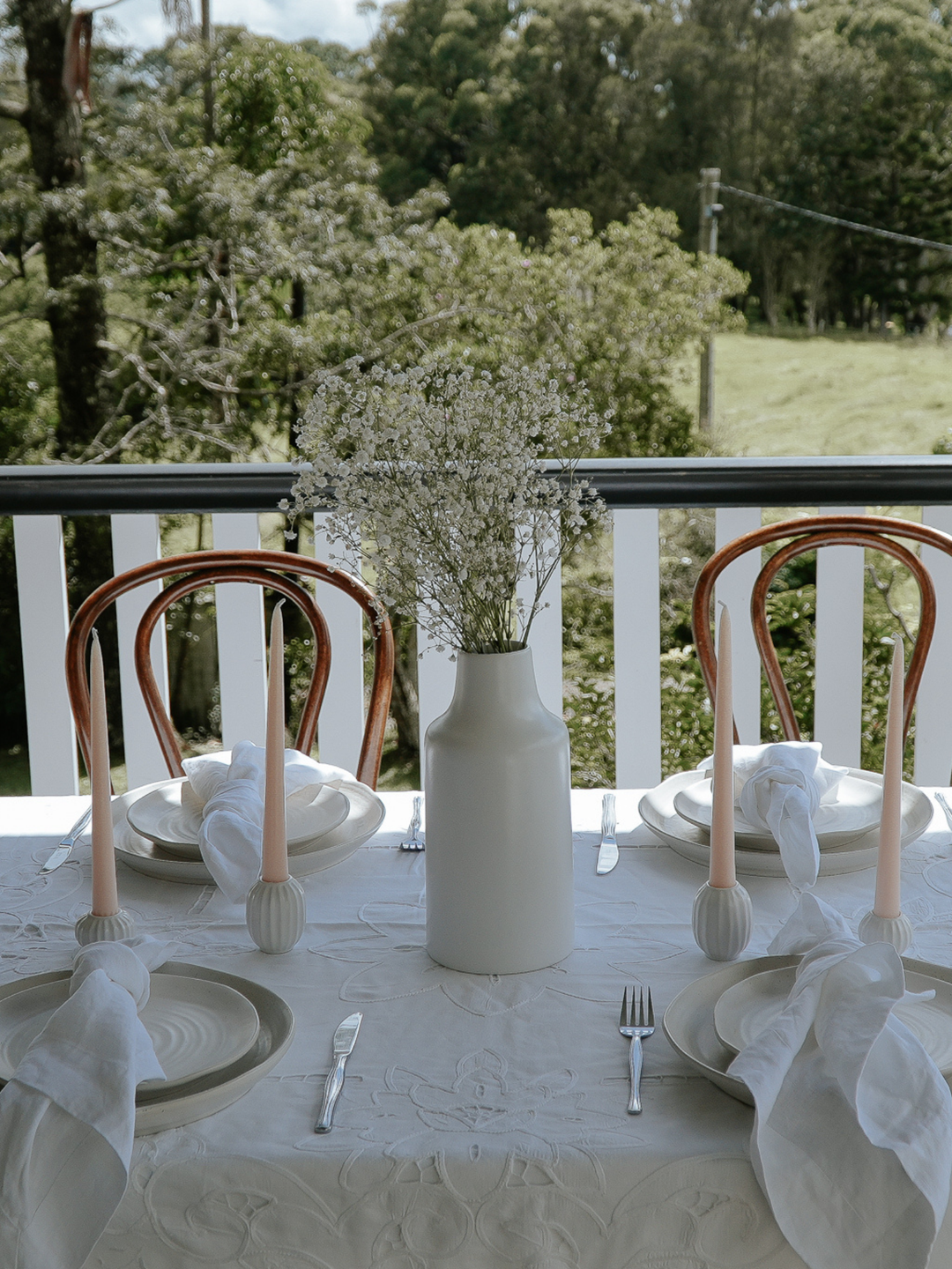 White 25cm Taper Candles with White Medium Posey Ceramic Holders - Set of 4 Pack of 4