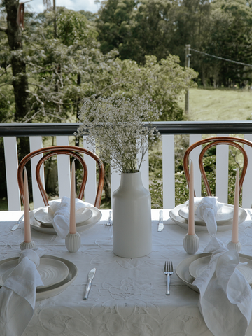 White 25cm Taper Candles with White Medium Posey Ceramic Holders - Set of 4 Pack of 4