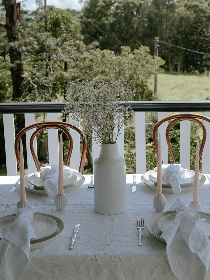 White 25cm Taper Candles with White Medium Posey Ceramic Holders - Set of 4 Pack of 4