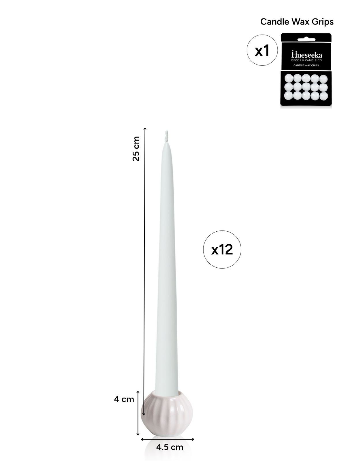 White 25cm Taper Candles with White Medium Posey Ceramic Holders - Set of 4 Pack of 4