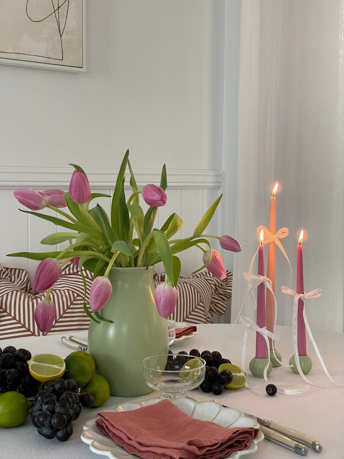 Pistachio Posey Ceramic 25cm Taper Candle Holder - Medium Pack of 1