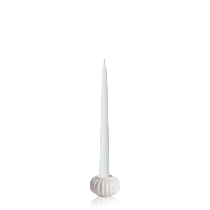 White 25cm Taper Candles with White Small Posey Ceramic Holders - Set of 4 Pack of 4
