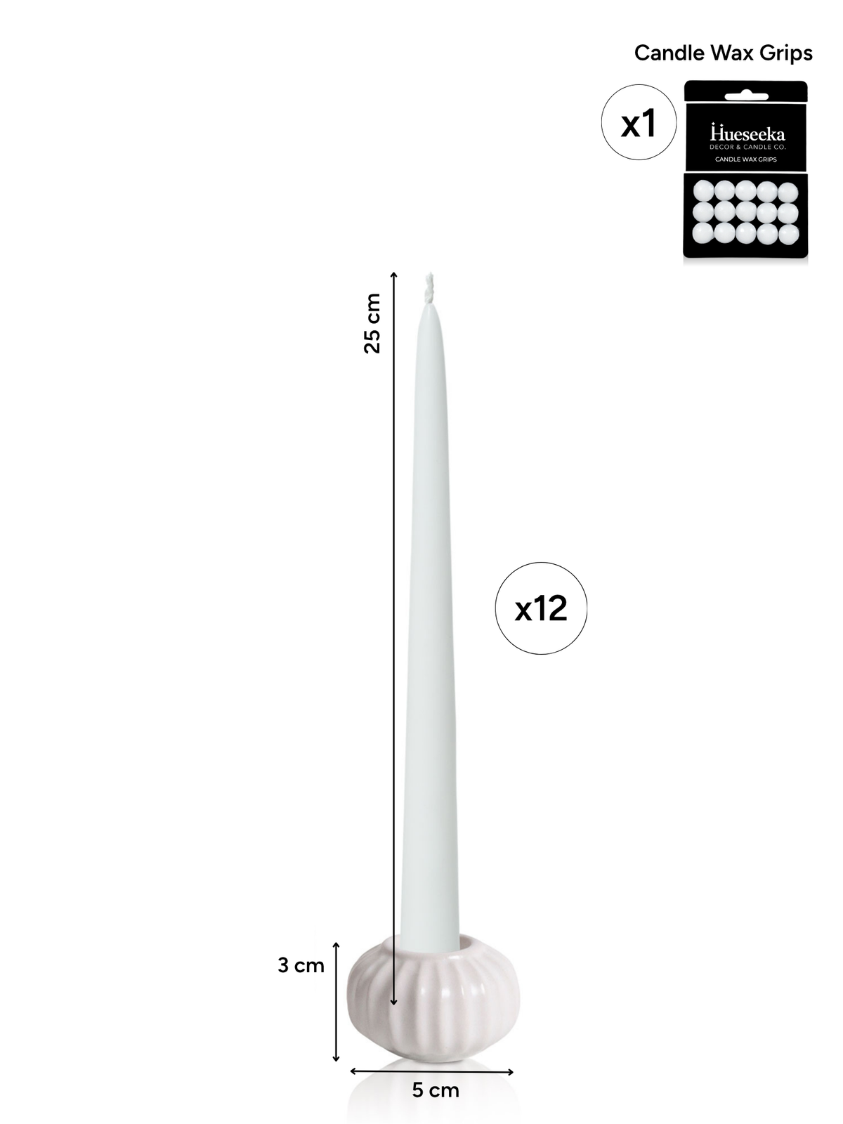White 25cm Taper Candles with White Small Posey Ceramic Holders - Set of 4 Pack of 4