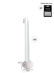 White 25cm Taper Candles with White Small Posey Ceramic Holders - Set of 4 Pack of 4