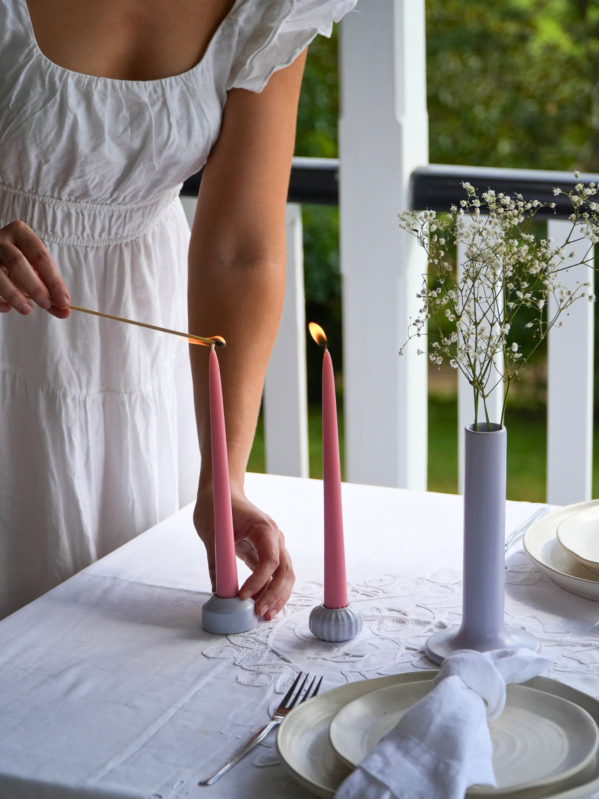Wisteria Posey Ceramic 25cm Taper Candle Holder - Small
