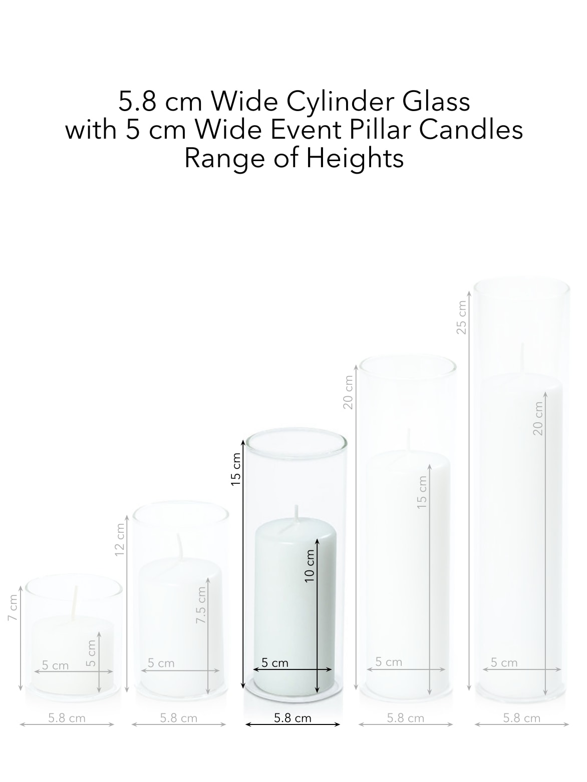White 5cm x 10cm Event Pillar in 5.8cm x 15cm Glass Pack of 1