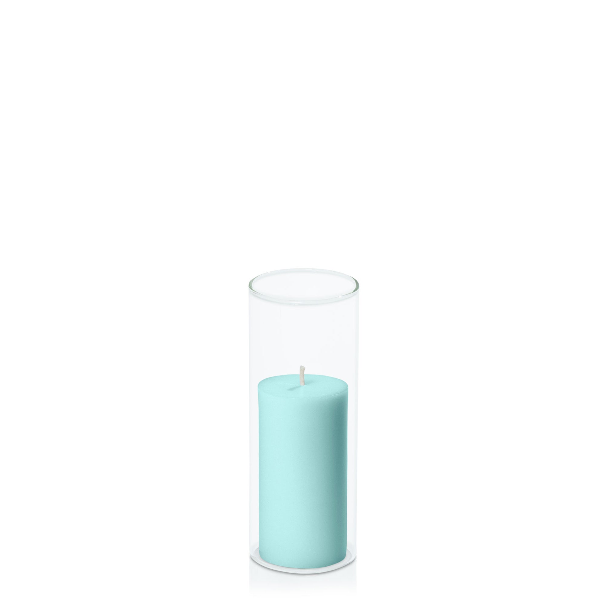Pastel Teal 5cm x 10cm Pillar in 5.8cm x 15cm Glass Pack of 1