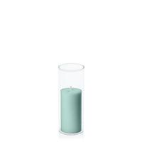 Sage Green 5cm x 10cm Pillar in 5.8cm x 15cm Glass