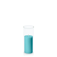 Teal 5cm x 10cm Pillar in 5.8cm x 15cm Glass