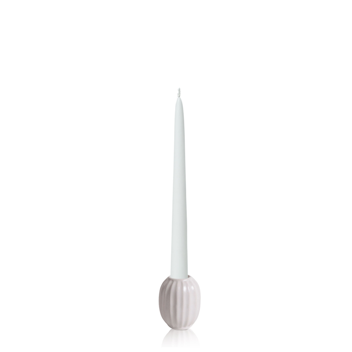 White 25cm Taper Candles with White Large Posey Ceramic Holders - Set of 4 Pack of 4