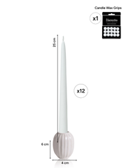 White 25cm Taper Candles with White Large Posey Ceramic Holders - Set of 4 Pack of 4