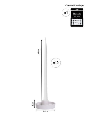 White 35cm Taper Candles with Medium White Amara Ceramic Holders - Set of 12 Pack of 12