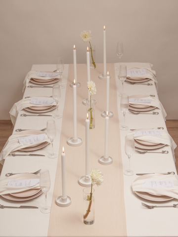 White 55cm Taper Candles with Medium White Amara Ceramic Holders - Set of 6 Pack of 6