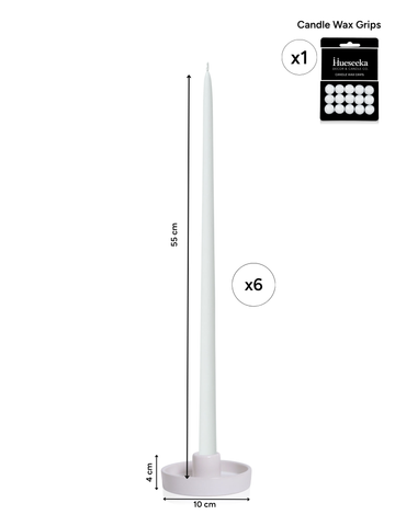 White 55cm Taper Candles with Medium White Amara Ceramic Holders - Set of 6 Pack of 6