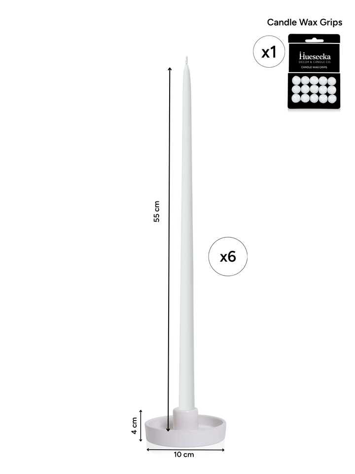 White 55cm Taper Candles with Medium White Amara Ceramic Holders - Set of 6 Pack of 6