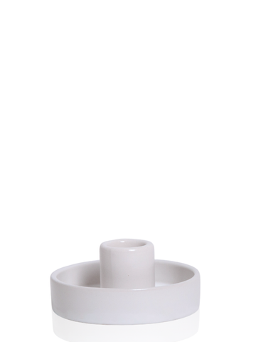 White 30cm Dinner Candles with Small White Amara Ceramic Holders and Sleeves - Set of 12