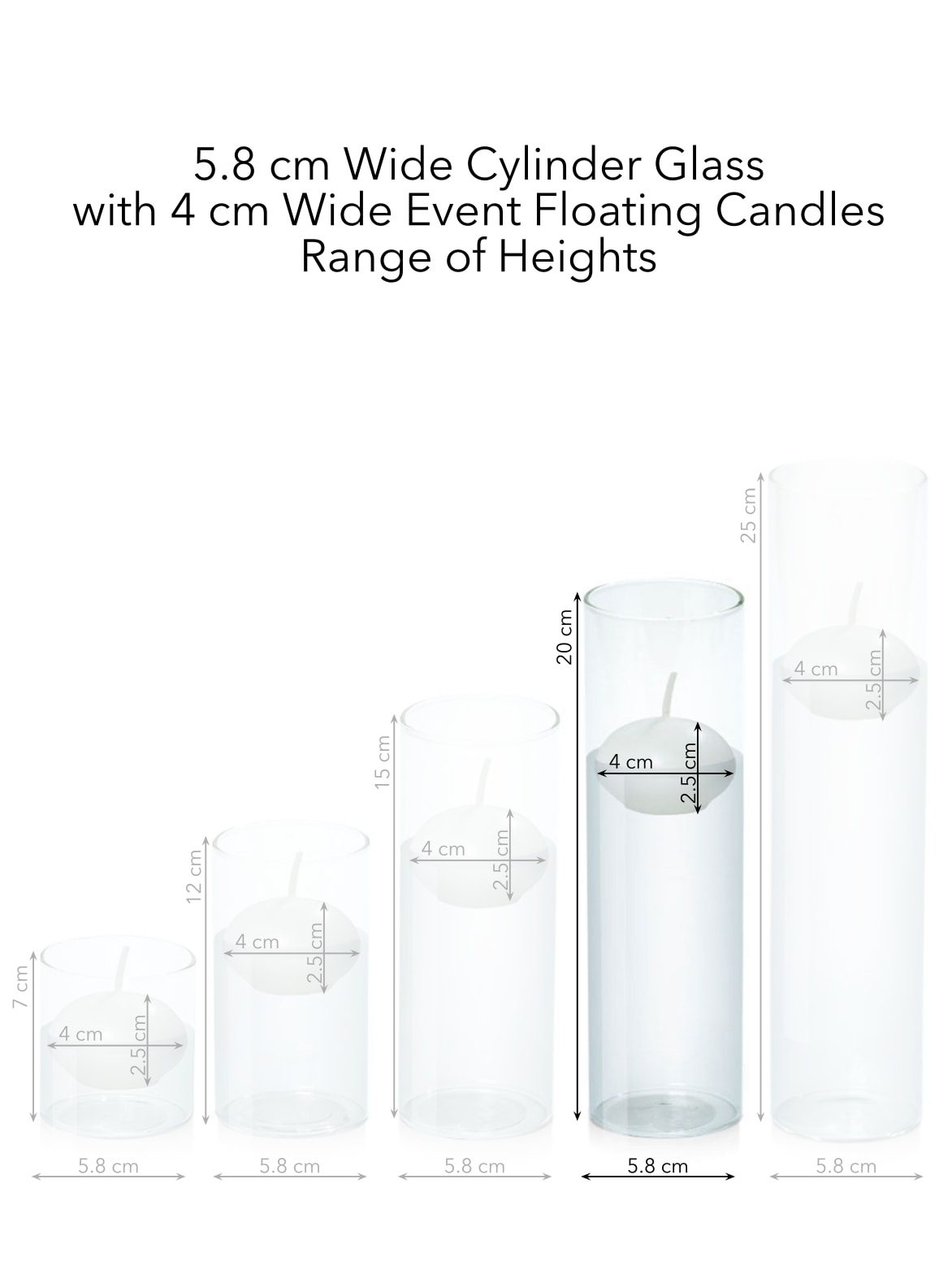 White 4cm Event Floating Candle in 5.8cm x 20cm Glass Pack of 1